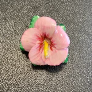 Vintage Artone Bone China Pink Hibiscus Floral Brooch Pin England